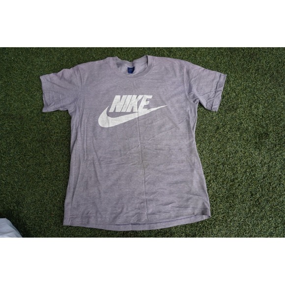 Vintage Nike Shirt Mens L Grey Single Stitch Swoosh Blue Tag 80s USA SOFT